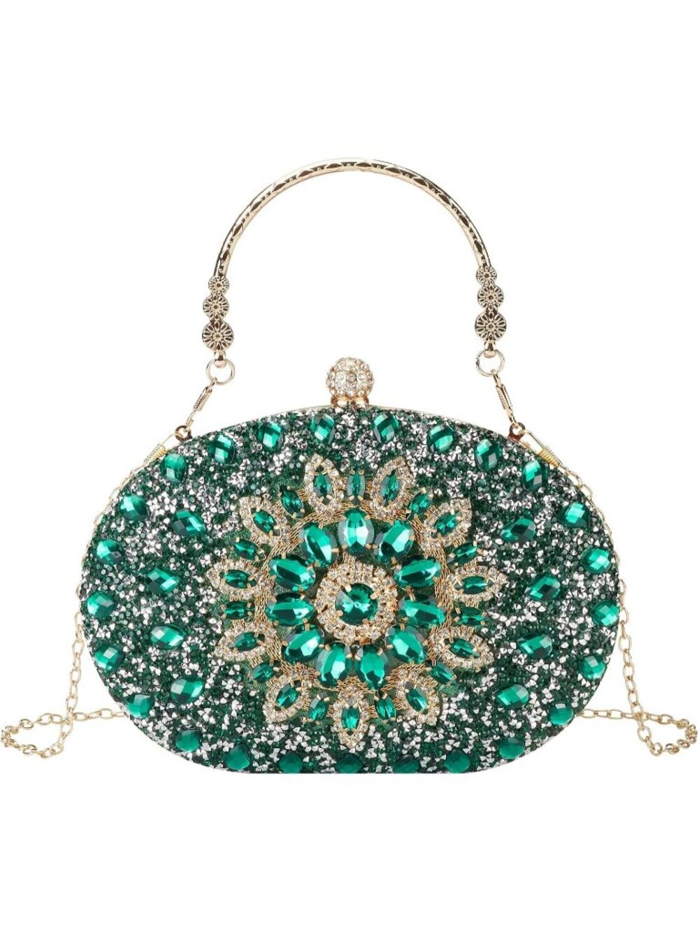 Women's Emerald Green Rhinestone Crystal Clutch Purse Sparkly Party Evening Bag
